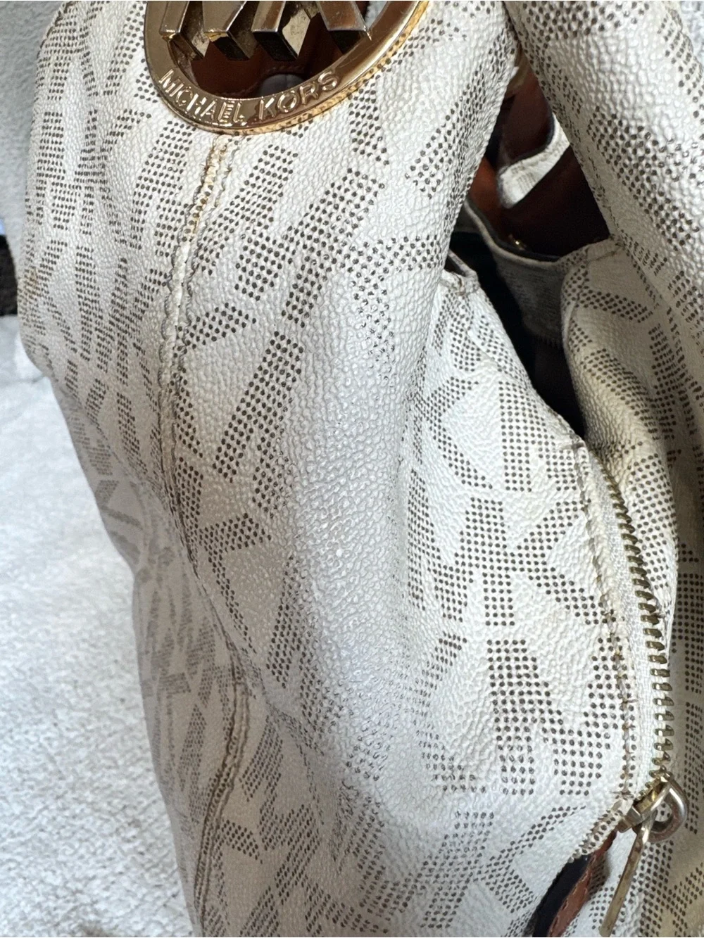Michael Kors Cream MK Logo Hobo Bag
